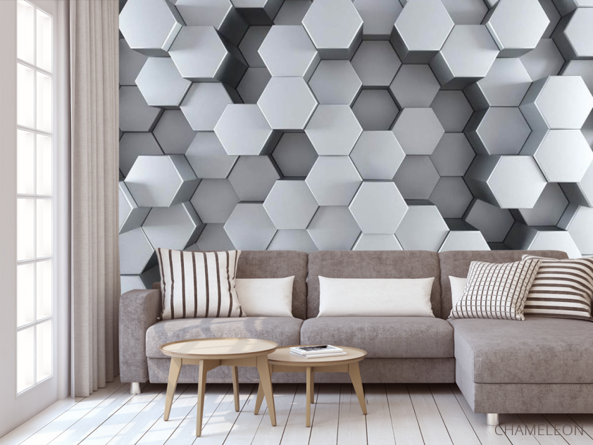 Фотообои Серые 3д шестиугольники - 3