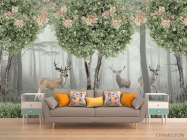 Фотообои Олени в зелёном лесу - 1