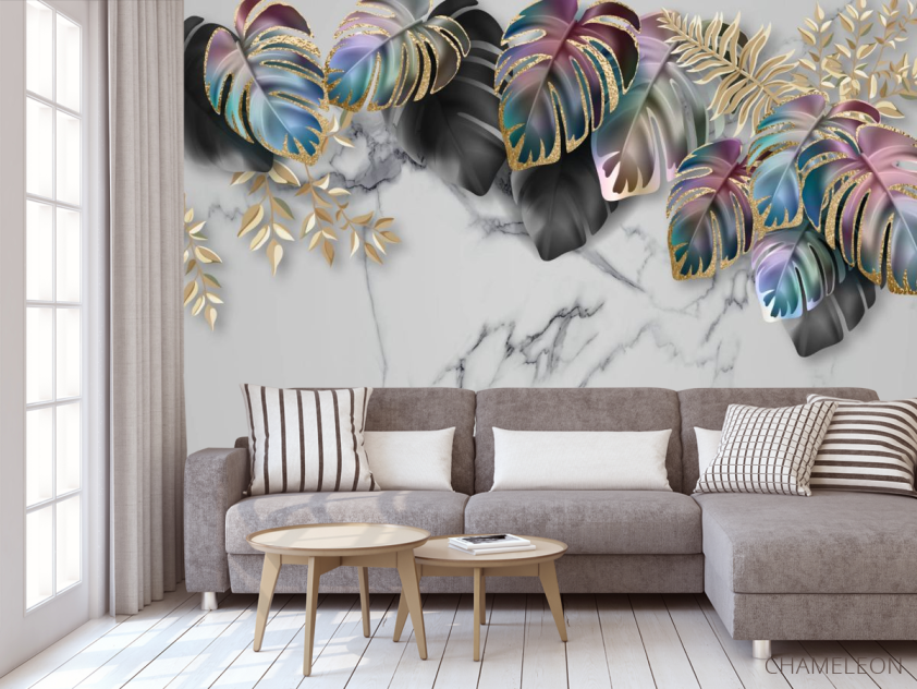 Фотообои Тропические листья на мраморе - 3