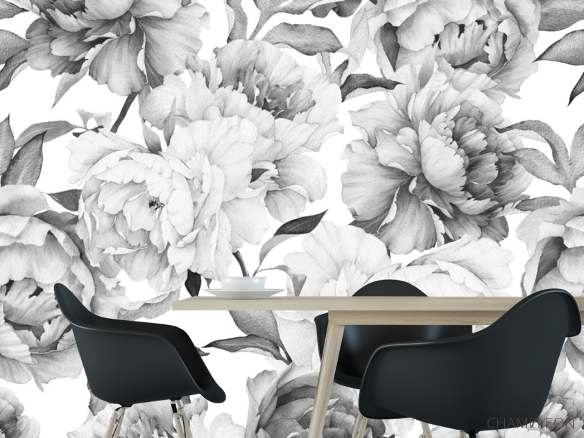 Фотошпалери чорно-білі півонії - 1