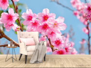 Фотообои яркие розовые цветочки на дереве - 4