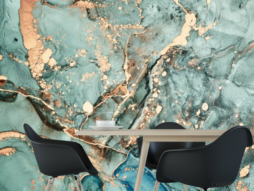 Фотошпалери Бірюзовий флюїд з золотом - 1