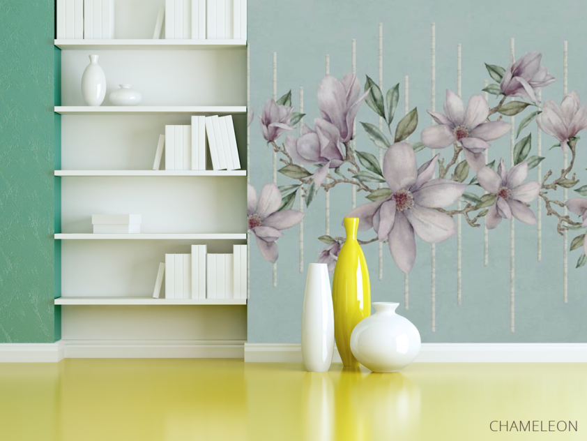 Фотошпалери магнолії на тлі бірюзи - 3