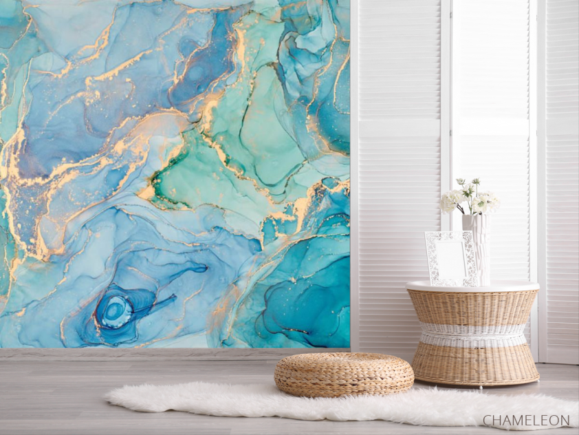 Фотошпалери яскравий блакитний Fluid art - 2