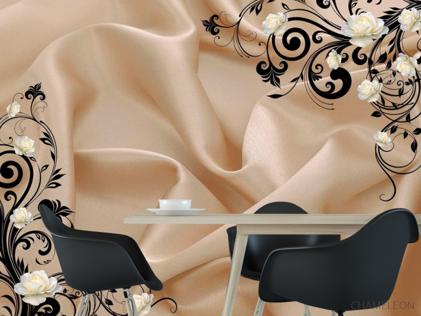 Фотошпалери Атласна тканина і 3d троянди - 1