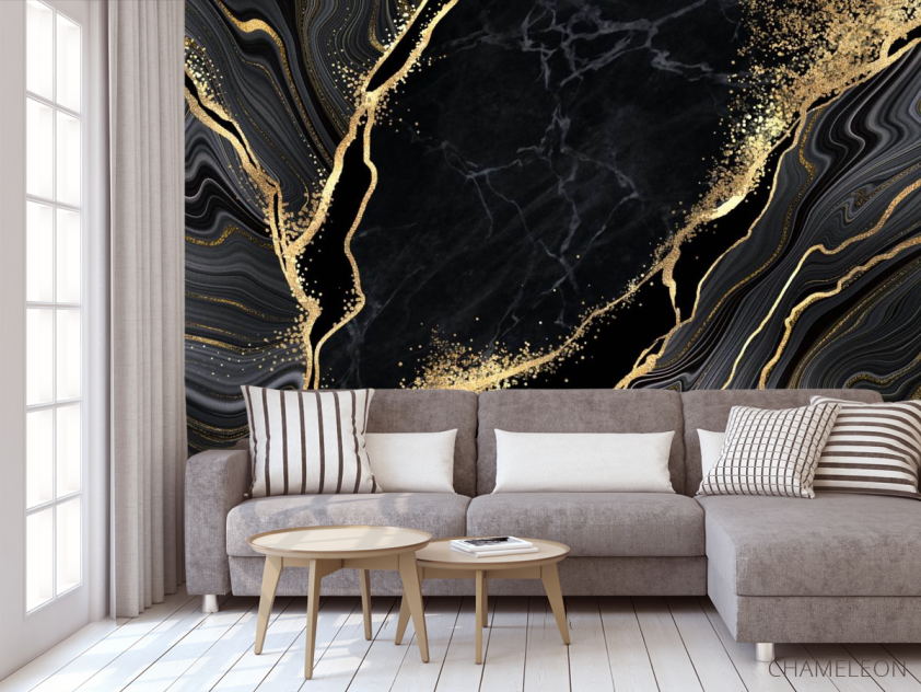 Фотообои Чёрный мрамор с золотом - 3