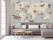 Фотообои Карта детская с самолетами и слоями по русски - 3