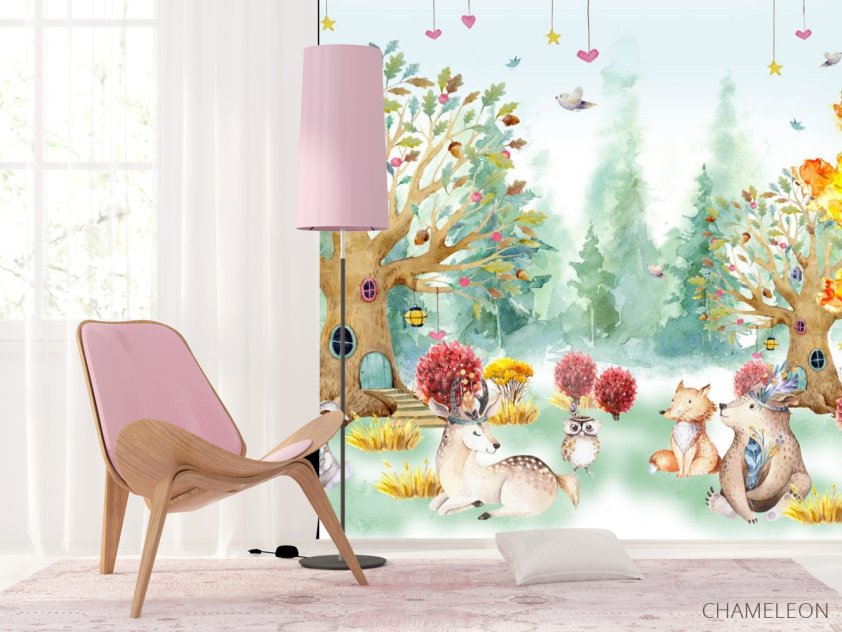 Фотошпалери акварельний ліс для дитячої - 4