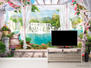 Фотообои Водопад, замок, цветы - 2