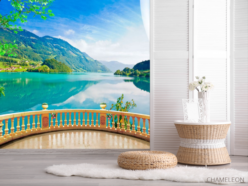 Фотошпалери Панорамне вікно з озером - 2