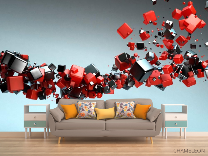 3д фотообои Черные и красные кубы - 1