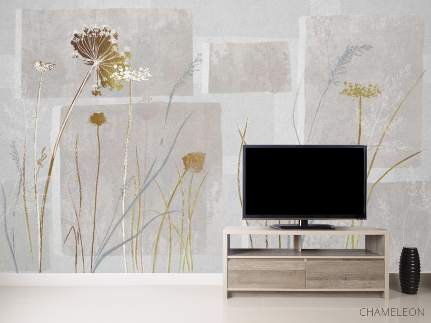 Фотообои Сушеные цветы на сером дизайнерском фоне. - 2