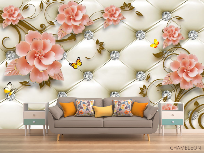 Фотообои Керамические цветы на фоне оббивки - 1