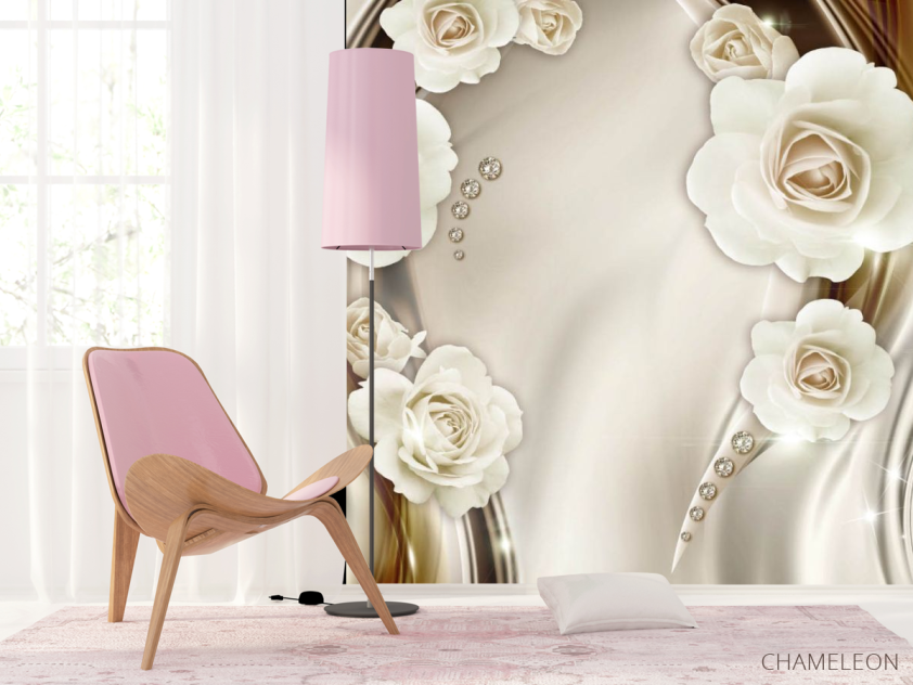 Фотошпалери Білі 3д квіти з камінням - 4