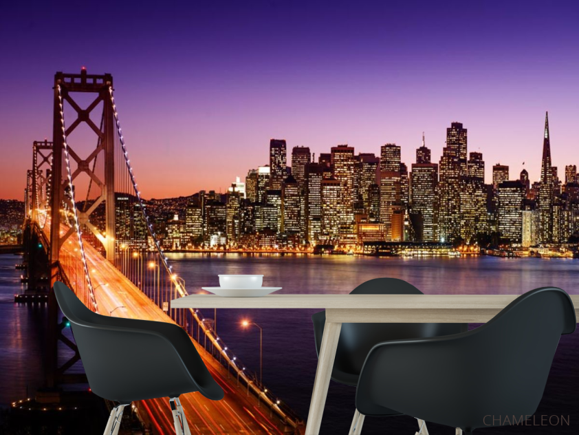 Фотошпалери мегаполіс над річкою фіолетовою - 1