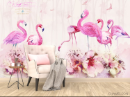 Фотообои Акварельные фламинго - 4