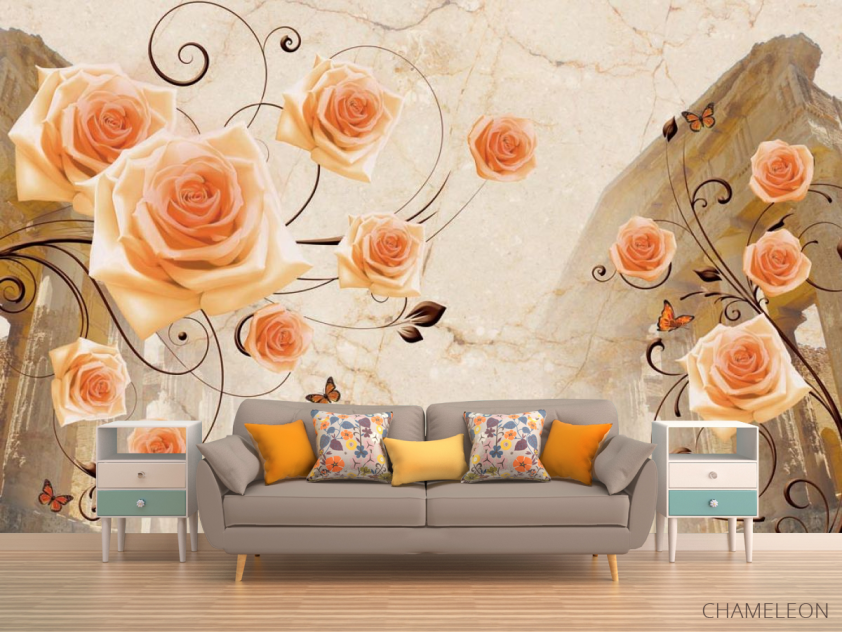 Фотообои Архитектура и розы 3д - 1