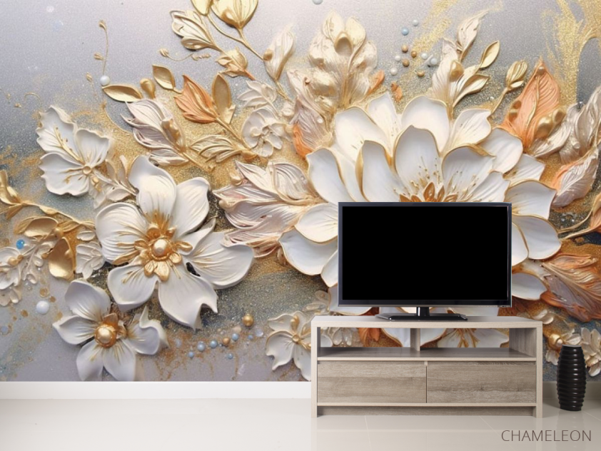 Фотообои 3д цветы золотые - 2