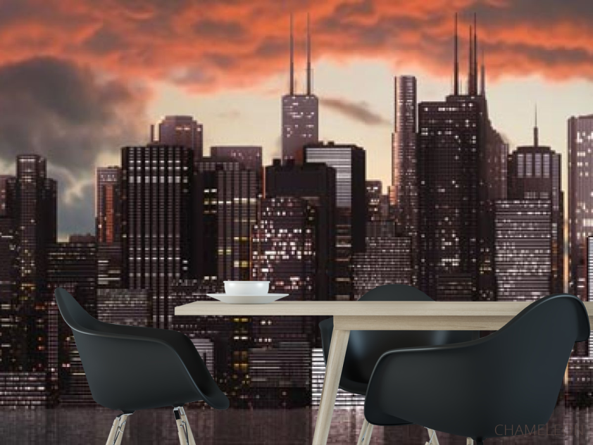 Фотошпалери захід сонця над мегаполісом - 1