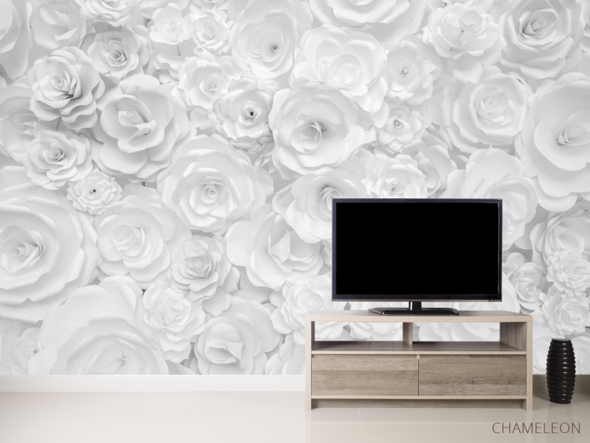Фотообои Белая стена из бумажных цветов - 2