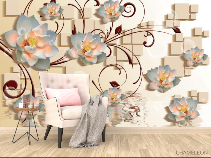 Фотообои Цветы 3d и квадраты - 4