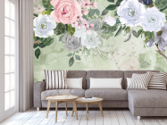 Фотообои Акварельные цветы на зелёном фоне - 3