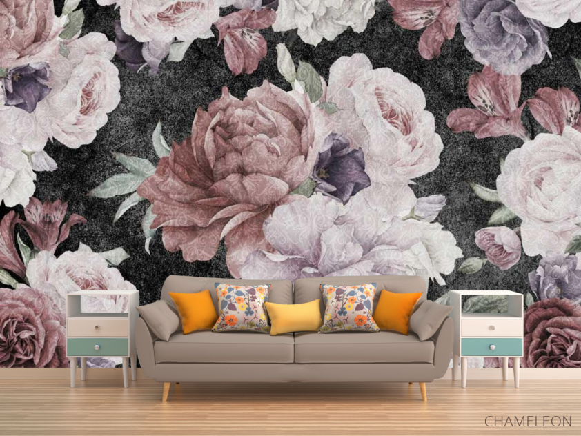 Фотообои Винтажные цветы на черном - 1