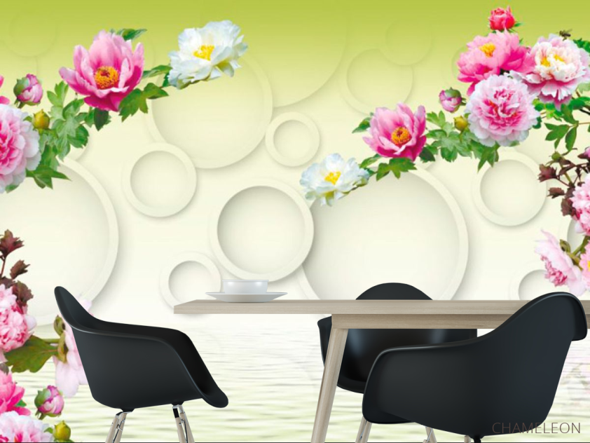 Фотошпалери 3д квіти з кільцями - 1