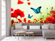 Фотообои Красные маки с бабочками - 3