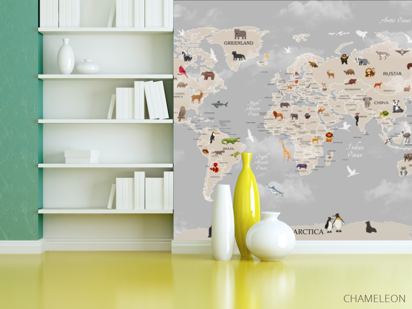 Фотошпалери карта сіра англійською - 3