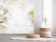 Фотошпалери білі квіти з золотом - 2