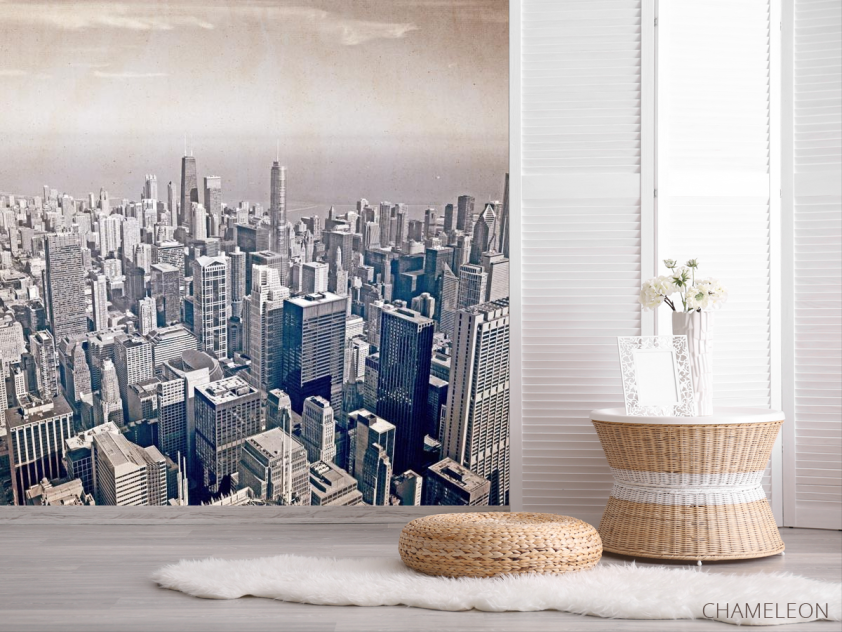Фотошпалери мегаполіс над океаном стара папір - 2