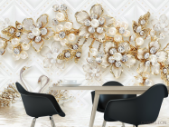Фотошпалери Золоті квіти з лебедями - 1