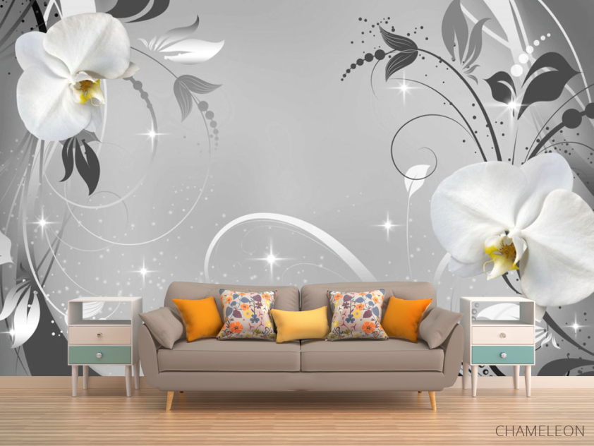 Фотообои Белые орхидеи на сером фоне - 1
