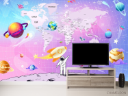 Фотообои Карта детская яркая с космонавтами. - 2