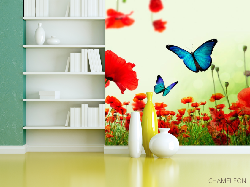 Фотошпалери Червоні маки з метеликами - 3