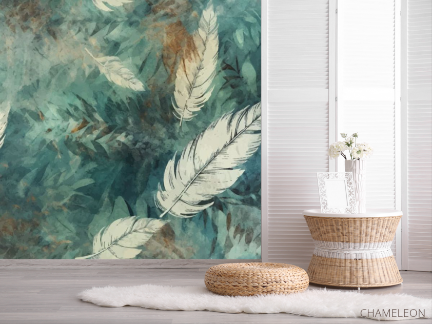 Фотошпалери Пір'я на зеленому тлі - 2