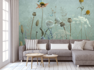 Фотообои Полевые дизайнерские цветы зеленые - 3