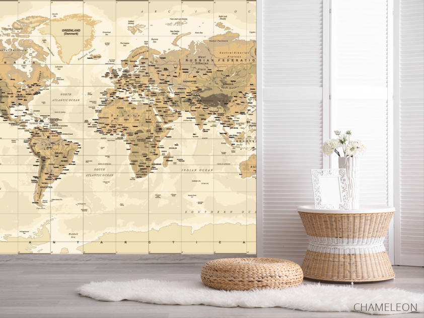 Фотошпалери Коричнева карта світу - 2