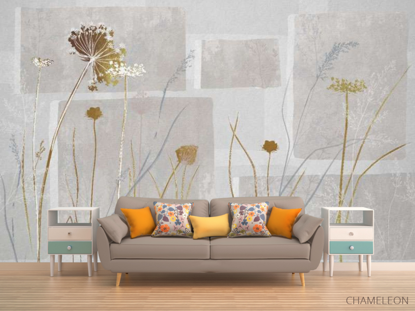 Фотообои Сушеные цветы на сером дизайнерском фоне. - 1