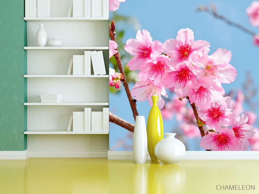 Фотошпалери яскраві рожеві квіточки на дереві - 3