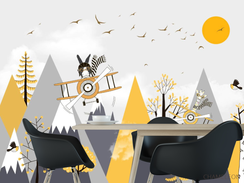 Фотошпалери Гори дитячі жовто-сірі - 1