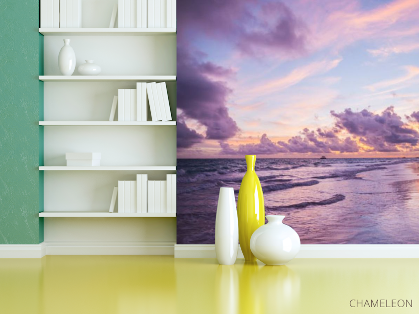 Фотошпалери Фіолетовий захід сонця біля моря - 3