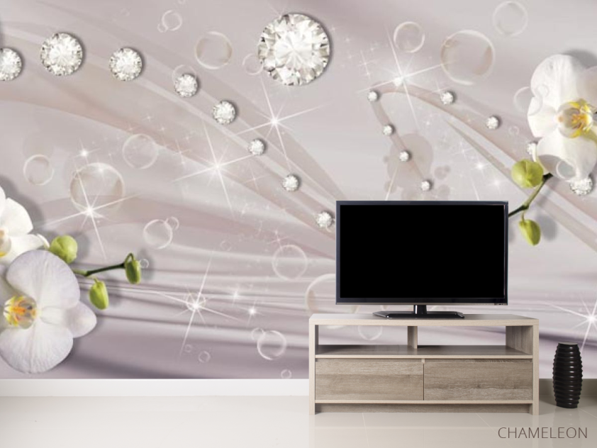 Фотообои белые орхидеи на ткани - 2