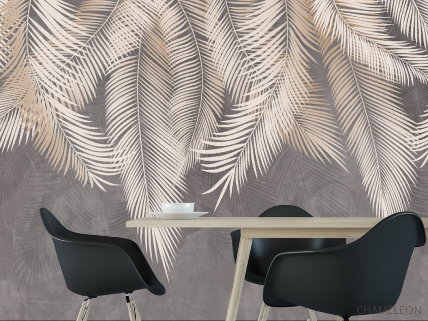 Фотошпалери сірі листя на стіну - 1