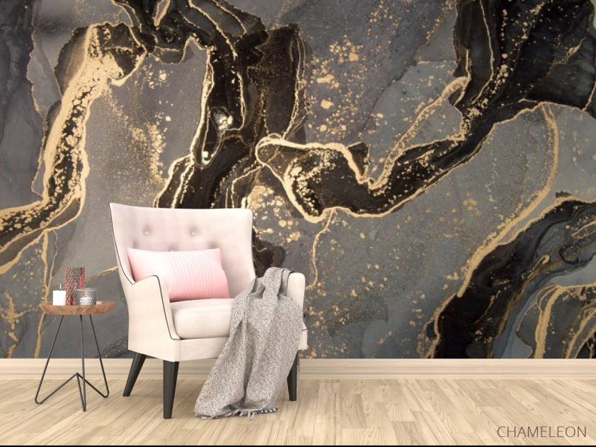 Фотообои Тёмный fluid art с золотом - 4