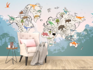 Фотообои Детская карта с динозаврами для мальчика - 4