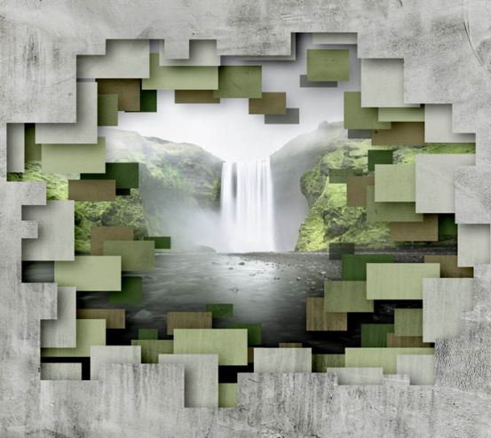 Фотошпалери 3д стіна з водоспадом 22966