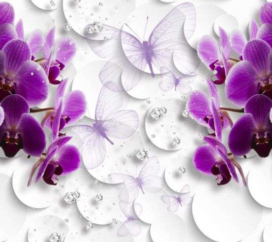 Фотообои Фиолетовые 3д орхидеи Фотообои Фиолетовые 3д орхидеи 25575