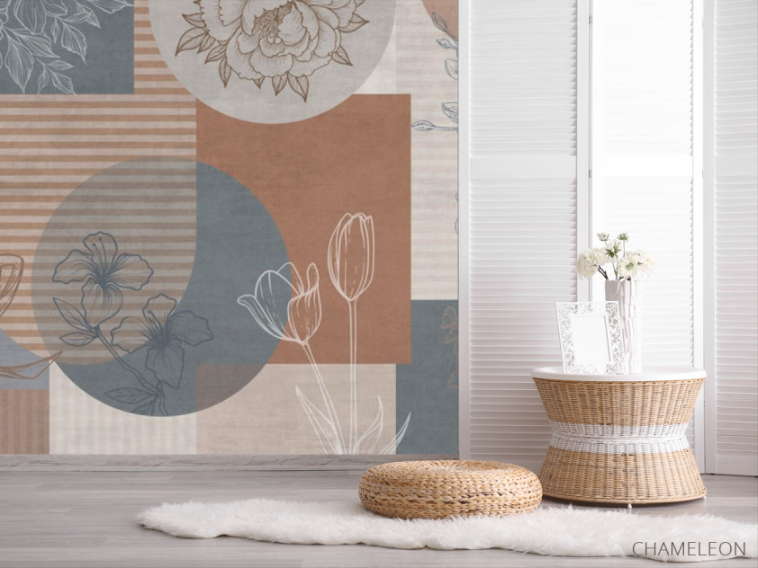 Фотошпалери Векторні квіти на тлі геомтерії. - 2